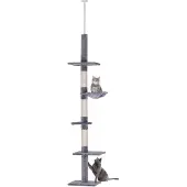 PawHut BeConfident Kattenboom - Krabpaal - Kat spel - Kattenspeeltje - Krabpaal tot plafond hoogte verstelbaar 40 x 30 x 230-260cm