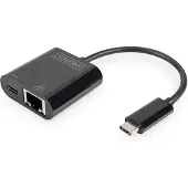 Digitus USB-C, RJ45 Adapter [1x USB-C stekker - 1x RJ45-bus, USB-C bus] DN-3027 Incl. RJ45-bus, Met laadbus, Met USB