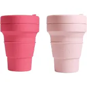 Stojo Pocket Cup 2-pack Peony & Carnation Roze 2x 355ml Beker to Go