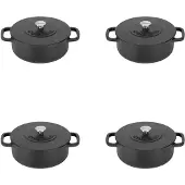 ComBekk Gietijzeren Braadpannen Ø12cm set van 4 - 100% Gerecycled - PFAS vrij - Geschikt voor alle warmtebronnen - 0,4L - Zwart