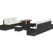 vidaXL Tuinbank Set 10 st Zwart poly rattan