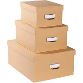 Exacompta OfficeByMe opbergdozen set van 3 Beige, A4+/A5++/A6++, FSC karton, plasticvrij, etikethouder