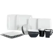 Gimex - Servies - Quadrato - Zwart/Wit - 16-Delig