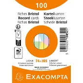 Exacompta Pak 100 steekkaarten onder krimpfolie - Bristol gelijnd niet geperforeerd 74x105mm - Geassorteerd - 10852E