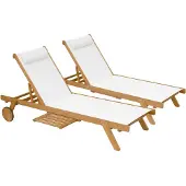 Oviala - Set van 2 ligstoelen met kussen en wit houten tafeltje - Calgary