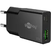 Goobay slim USB lader | USB-C PD + USB-A QC | GaN | 25W | zwart