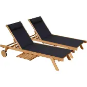 Oviala - Set van 2 ligstoelen met kussen en zwart houten tafeltje - Calgary