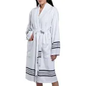 Lalay Gevoerde hamam badjas Krem Sultan white navy van Lalay