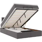 vidaXL Ottoman bed met matrassen en LED's 120x200cm kunstleer grijs