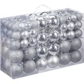 Relaxdays kerstballenset Zilver - 100 stuks - Kunststof