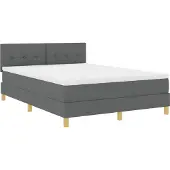 vidaXL LED Box Spring Bed met hoofdeinde Donkergrijs 140 x 200 cm Stof