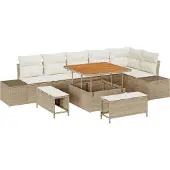 vidaXL Tuinbank Set 9 st 8-Aantal zitplaatsen Beige Poly rattan