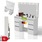 Juskys Kaptafel / Schminktafel Lilia - Incl. LED en Lades - Wit