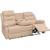 Mendler 3-zits bioscoopstoel -O62, relaxfauteuil televisiefauteuil met armleuning, bekerhouder, ligfunctie kunstleer ~ crème