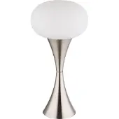 Globo Lighting tafellamp, metalen behuizing, mat nikkel, opaalglas, PVC-kabel, zwart, wandschakelaar op de kabel, diameter: 180mm, hoogte: 369mm, kabellengte: 1500mm, exclusief 1x E14 25W 230V lamp