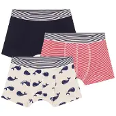 Petit Bateau Setje met 3 katoenen boxershorts met walvisprint voor kinderen Jongens Onderbroek - Blauw + Beige/Blauw + Rood/Wit