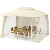 Trend24 Luxe Paviljoen 3x4m - Cape May Beige - Zeer Stevige Staanders - Inclusief Insectennet & Zijwanden