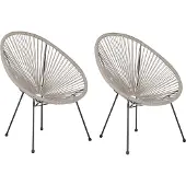 Beliani ACAPULCO II - Tuinstoel set van 2 - Grijs - PE rotan