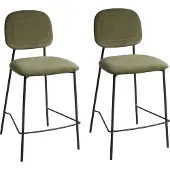 Beliani DUETTE - Barkruk set van 2 - Olijfgroen - Fluweel