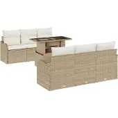 vidaXL Tuinbank Set 7 st 6-Aantal zitplaatsen Beige Poly Riet