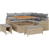 vidaXL Tuinbank Set 8 st 7-Aantal zitplaatsen Beige en Lichtgrijs