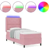 vidaXL Boxspring bed met LED-stripverlichting Roze 90 x 200 cm Fluweel