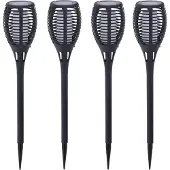 Pro Garden 6x Solar fakkels/toortsen vlam effect zwart tuinverlichting op