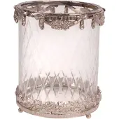 Baroque - Waxinelichtjeshouder - Waxinelichthouder 17 cm - Zilver - Messing / Glas - 17x14.5x14.5 - Brass