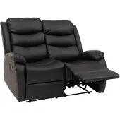 Mendler 2-zits bioscoopstoel -O62, relaxfauteuil televisiefauteuil met armleuning, ligfunctie kunstleer ~ zwart