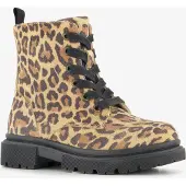 Stap suède meisjes veterboots met panterprint bruin maat 24
