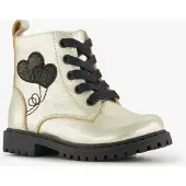 Stap leren meisjes veterboots met hartjes goud zwart maat 23
