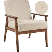 Beliani ESRUM - Fauteuil - Beige - Bouclé/Donker hout