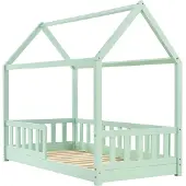 Juskys – Marli Kinderbed & Huisbed – 80 x 160 cm – Voorzien Van Uitvalbeveiliging En Lattenbodem – Voor Jongens En Meisjes – Mint Grenenhout