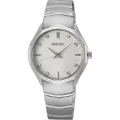 Seiko quartz zilver dames horloge met witte wijzerplaat & roestvrij stalen band