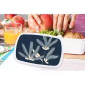 MuchoWow Broodtrommel Wit - Lunchbox - Brooddoos - Bloemen - Blauw - Planten - Natuur - 18x12x6 cm - Volwassenen