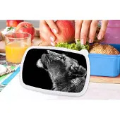 MuchoWow Broodtrommel Blauw - Lunchbox - Brooddoos - Leeuw - Dieren - Zwart wit - 18x12x6 cm - Kinderen - Jongen