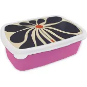 MuchoWow Broodtrommel Roze - Lunchbox - Brooddoos - Bloemen - Vaas - Plant - Rood - 18x12x6 cm - Kinderen - Meisje