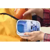 MuchoWow Broodtrommel Wit - Lunchbox - Brooddoos - Straat - Blauw - Deuren - Huizen - 18x12x6 cm - Volwassenen
