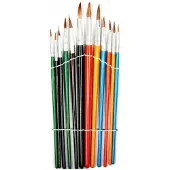 Titanum Serie - Kegelpenselen voor Aquarelverf - 12 stuks - Houten Handgrepen - Kleurrijk - Geitenhaar