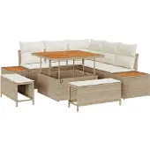 vidaXL Tuinbank Set 8 st 7-Aantal zitplaatsen Beige Poly rattan