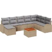 vidaXL Tuinbank Set 9 st Beige en Lichtgrijs poly rattan