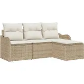 vidaXL Tuinset met 4 zitplaatsen, beige, van polyrotan