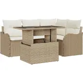 vidaXL Tuinbank Set 5 st Beige Poly Riet
