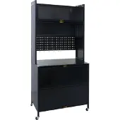 MCW Keukenkast -O53, keukenschrank, werkblad, kastvakken, verrijdbaar, metaal, 175x80x42 cm ~ zwart