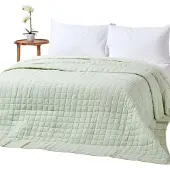 Homescapes 100% katoenen gewatteerde sprei, pastelgroen/crème, 230 x 250 cm