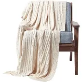 Homescapes katoenen kabelgebreide deken, beige, 130 x 170 cm