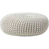 Homescapes Grote gebreide poef 100% katoen, naturel