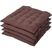 Homescapes stoelkussens – set van 4 zitkussens – katoen – 40x40 cm – bruin – met lint – voor eetkamer & buitengebruik