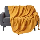 Homescapes Rajput sprei, 100% katoen, mosterdgeel, 255 x 360 cm
