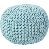 Homescapes Rond gebreide poef 100% katoen - Lichtblauw - 35x40 cm